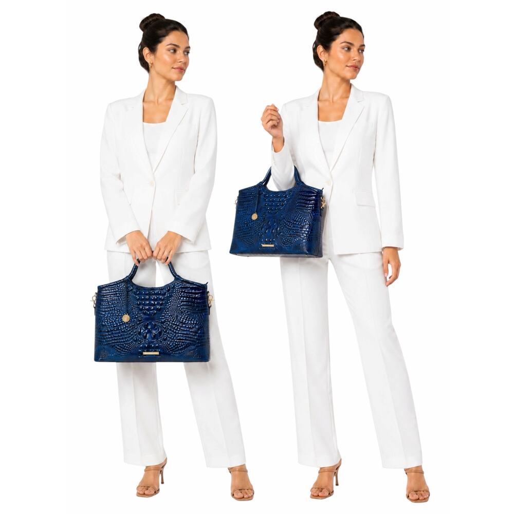 Brahmin Elaine Melbourne Leather Satchel Bag Sapphire Blue